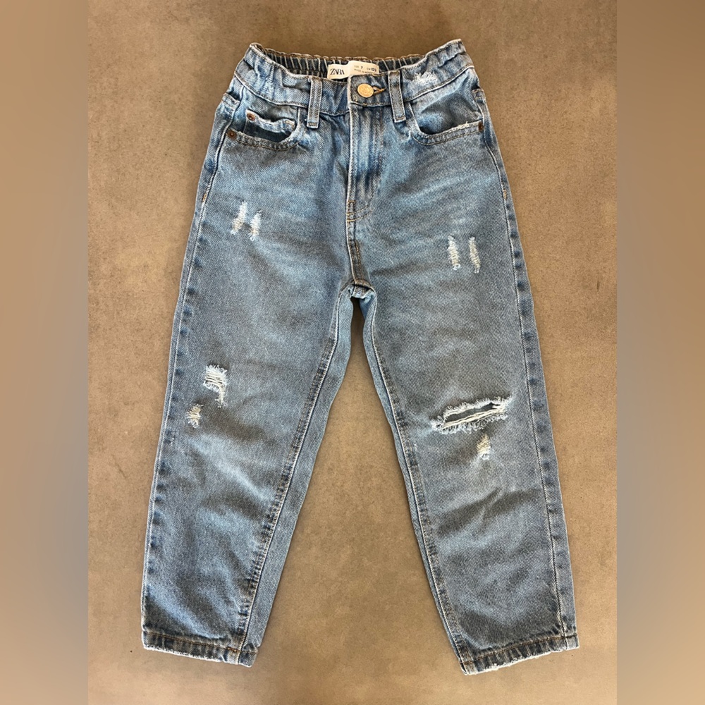 Zara Relaxed Mom Fit Distressed Blue Jeans- Girls size 7